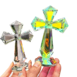 Decoración de cruz de cristal europeo adorno de mesa regalo iridiscente 2pcs