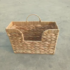 Panier de rangement en paille tressée à la main porte-revues organiseur de bureau