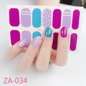 Nail art stickers purple blue glitter polka dot stripes manicure decals decorative wrap set