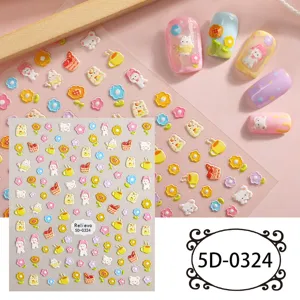 Adesivi per nail art in rilievo 5D simpatici animali cartoni animati fiori manicure
