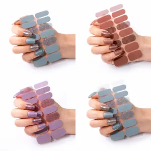 Stickers de vernis à ongles 16 doigts transfrontaliers, unis et pailletés minimalistes.