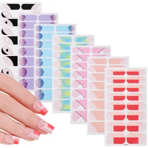 French Nail Stickers Gel Polish Strips Spring Summer Floral Cute DIY Nail Art Decals Self-Adhesive Manicure Wraps Women