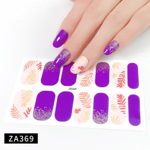 Purple glitter floral nail stickers stylish fashion DIY manicure wraps for daily use