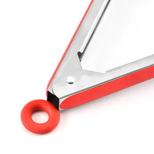 Stainless steel silicone food tong kitchen barbecue steak clip main view red handle