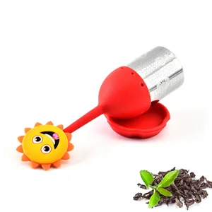 Filtro per tè in silicone e acciaio inossidabile girasole sorridente per tè sfuso carino.