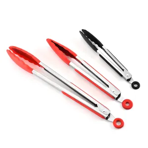 Stainless steel silicone food tongs set kitchen BBQ grilling steak baking tools multi-purpose clips