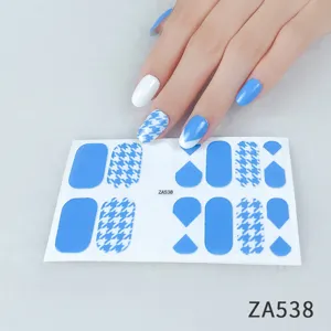 Blue and white houndstooth nail wraps geometric nail stickers for women manicure art decor
