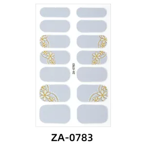 Grey gold flower nail wraps stickers elegant manicure art tips beauty set decal design