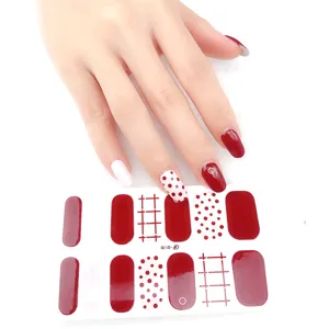 Red white dot grid nail wrap stickers DIY manicure art decal set for women beauty daily wear