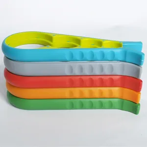 Detailed view of multi-functional jar opener set, colorful plastic bottle cap opener tools.