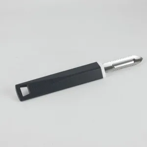 Stainless steel kitchen fruit peeler with non-slip handle for daily cooking and food prep.