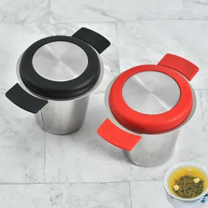 Stainless Steel Silicone Tea Infuser With Lid Double Ear Anti-Scalding Fine Mesh Tea Strainer For Loose Leaf Tea