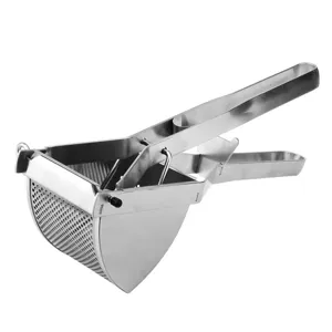 Stainless steel manual potato ricer fruit press kitchen tool for mashing potatoes easily.