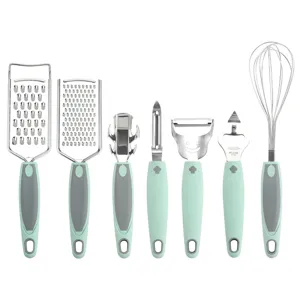 Edelstahl Küchenhelfer Set mit ergonomischen weichen Griffen, 7-teilige Koch- und Backwerkzeuge.