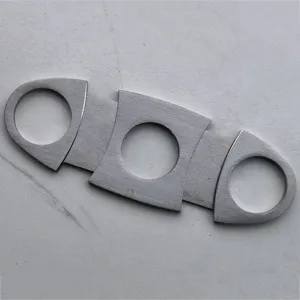 Stainless steel double blade cigar cutter, portable manual metal cigar trimming tool.