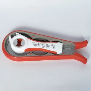Multi-function manual jar opener and bottle opener set in red and grey, durable kitchen tool.