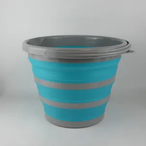 Collapsible silicone folding bucket detail, portable telescopic design for outdoor use.