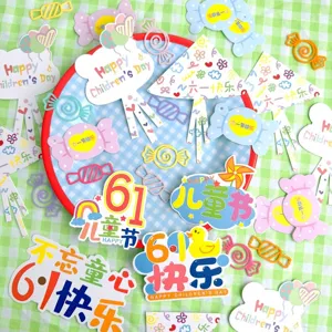 Set de adornos para tarta del día del niño, bonitas tarjetas de caramelos de papel.