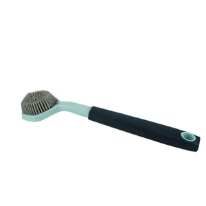 Long handle silicone dish washing brush, kitchen pot cleaning tool with hanging hole.