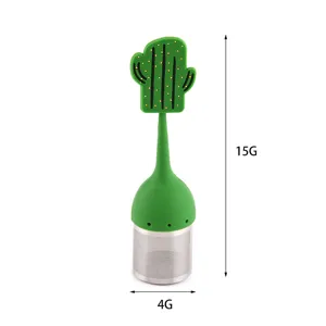 Infuseur à thé mignon en silicone cactus et acier inoxydable pour thés en vrac.