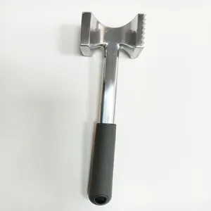 Aluminum meat tenderizer hammer for kitchen cooking detail view with ergonomic handle