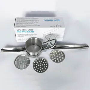 Stainless Steel Potato Ricer Kitchen Tool with Three Interchangeable Discs for Purée