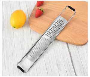 Stainless steel kitchen grater and lemon zester tool with comfortable non-slip handle.