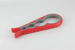 Detailansicht des multifunktionalen 4-in-1 Glasöffners mit strukturierter Griffgestaltung.