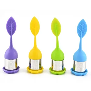 Infuseur à thé en silicone feuille colorée passoire à thé en acier inoxydable filtre.
