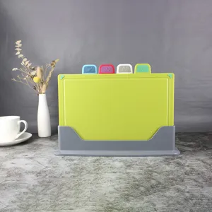 Plastic cutting board set 4-piece classification chopping boards with stand for kitchen use