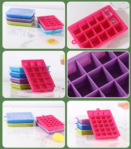 Silicone ice cube tray with lid mold 15/24 grids household DIY ice maker box multi-color