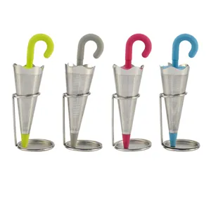 Creative umbrella tea infuser set, stainless steel mesh tea strainer with drip holder stand