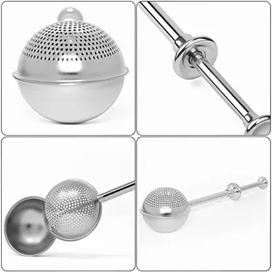 Stainless steel press tea infuser strainer telescopic tea ball for loose leaf tea brewing.