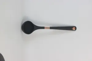 Black silicone soup ladle with copper accent kitchen cooking spoon non-stick tool