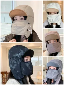 Donna inverno caldo cappellino bomber antivento paraorecchie maschera facciale integrata