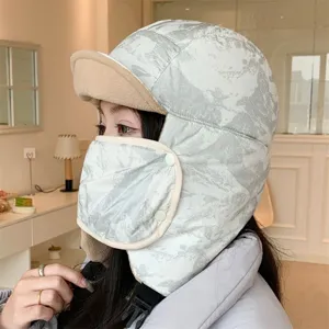 Donna inverno caldo cappello da aviatore antivento con maschera facciale ciclismo