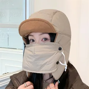 Cappello da trapper invernale da donna antivento con maschera integrata per ciclismo all'aperto.