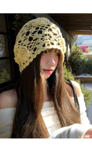 Handgefertigte Häkel-Strickmütze für Damen Vintage Retro Stil lässige süße Kopfbedeckung
