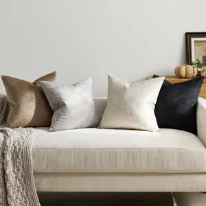 Detailed view of Nordic velvet throw pillow covers featuring elegant ginkgo leaf quilted design.
