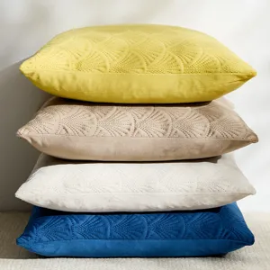 Nordic style velvet throw pillow cover set with ginkgo leaf quilted design for sofa bed.