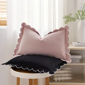 Federa per Cuscino in Velluto Bordo Ondulato Unito Rosa Nero Arredamento Casa Letto