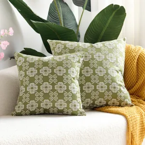 Green floral throw pillow cover jacquard clover cushion cover modern minimalist sofa decor