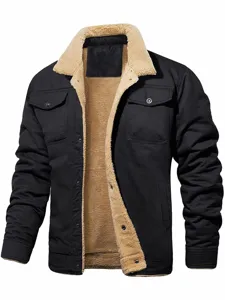 Herren Winter Fleece gefütterte Arbeitsjacke mit Sherpa Kragen schwarzer Mantel