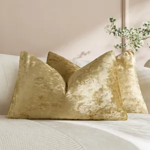 Gold velvet throw pillow cover detail shot showing soft texture and luxury Nordic home decor style.