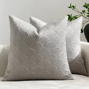 Nordic velvet pillow cover, grey ginkgo leaf quilted cushion case for sofa home decor.