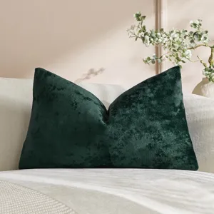 Premium dark green velvet throw pillow cover, luxury Nordic sofa lumbar cushion detail.