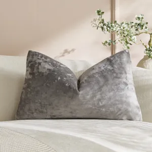 Grey velvet pillow detail showing soft texture and luxury Nordic design for home sofa decor.
