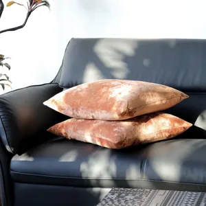 Detailed view of brown ice velvet pillow cover, soft texture for living room sofa cushion decor.