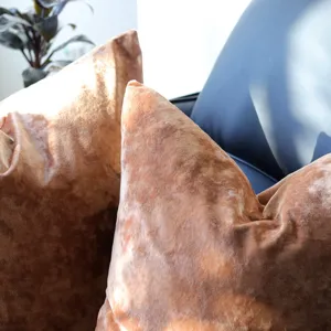 Close-up detail of luxurious soft velvet throw pillow cover with rich texture and cozy feel.