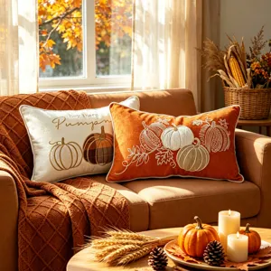 Fodera per cuscino lombare ricamata con zucca autunnale accogliente divano Thanksgiving.